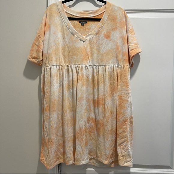 Wild Fable Babydoll Orange Tie Dye Short Sleeve Sweatshirt Dress Women Size XXL - Picture 2 of 5